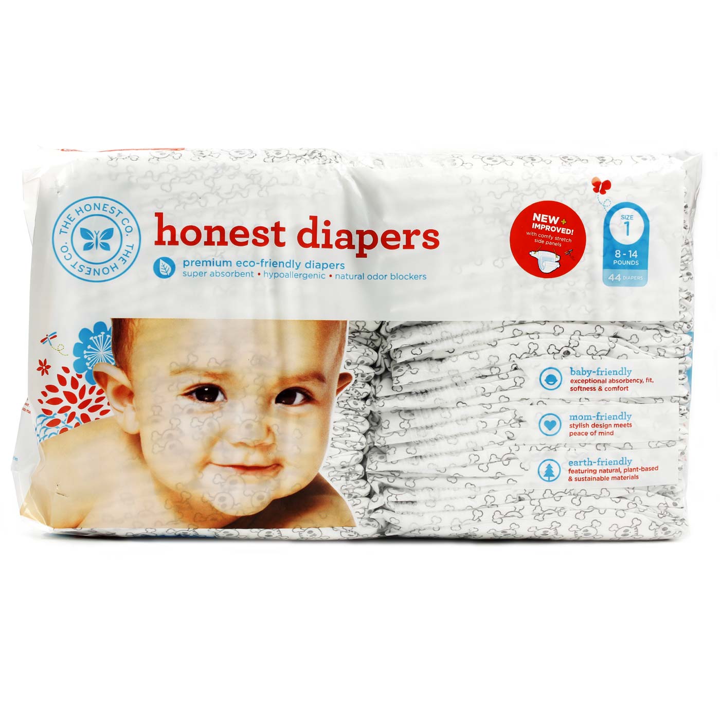 The Honest Company Original Diapers, Pequeno - Skulls - 44 pack (size 1)