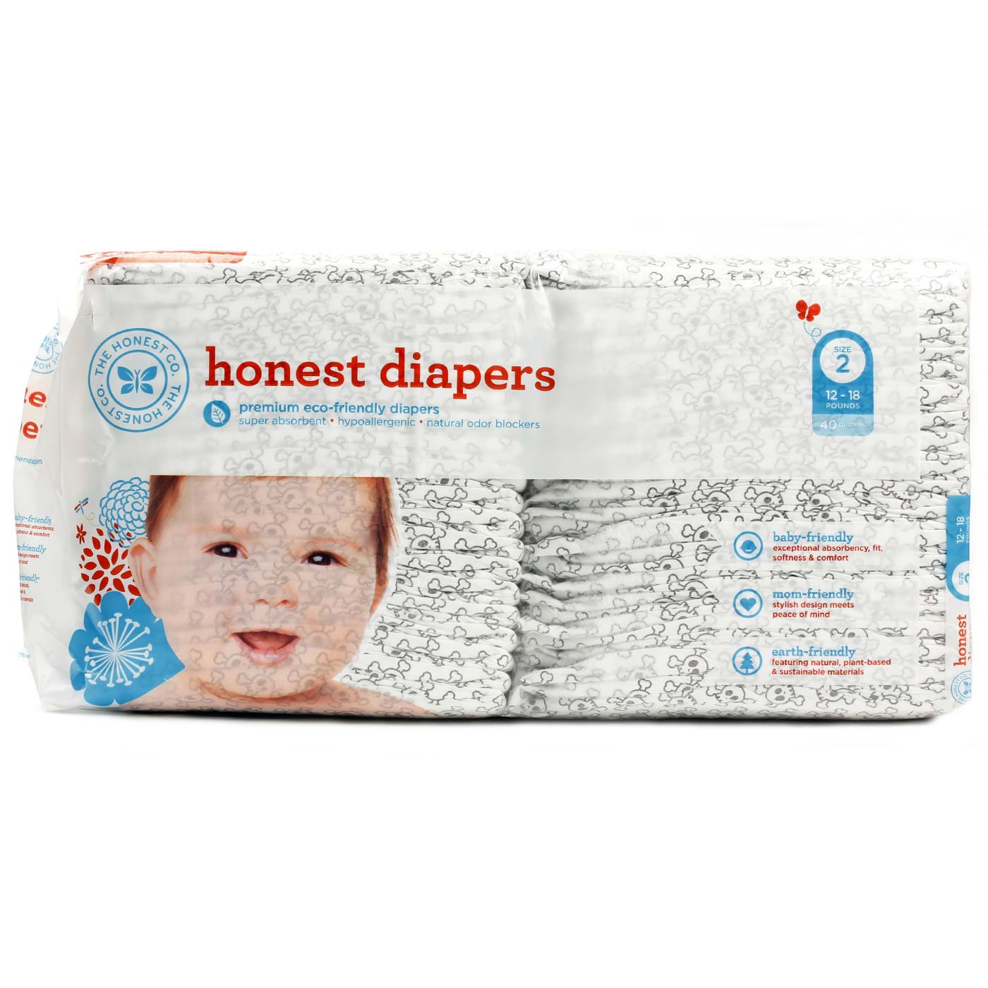 The Honest Company Original Diapers, Médio - Skulls - 40 pack (size 2)