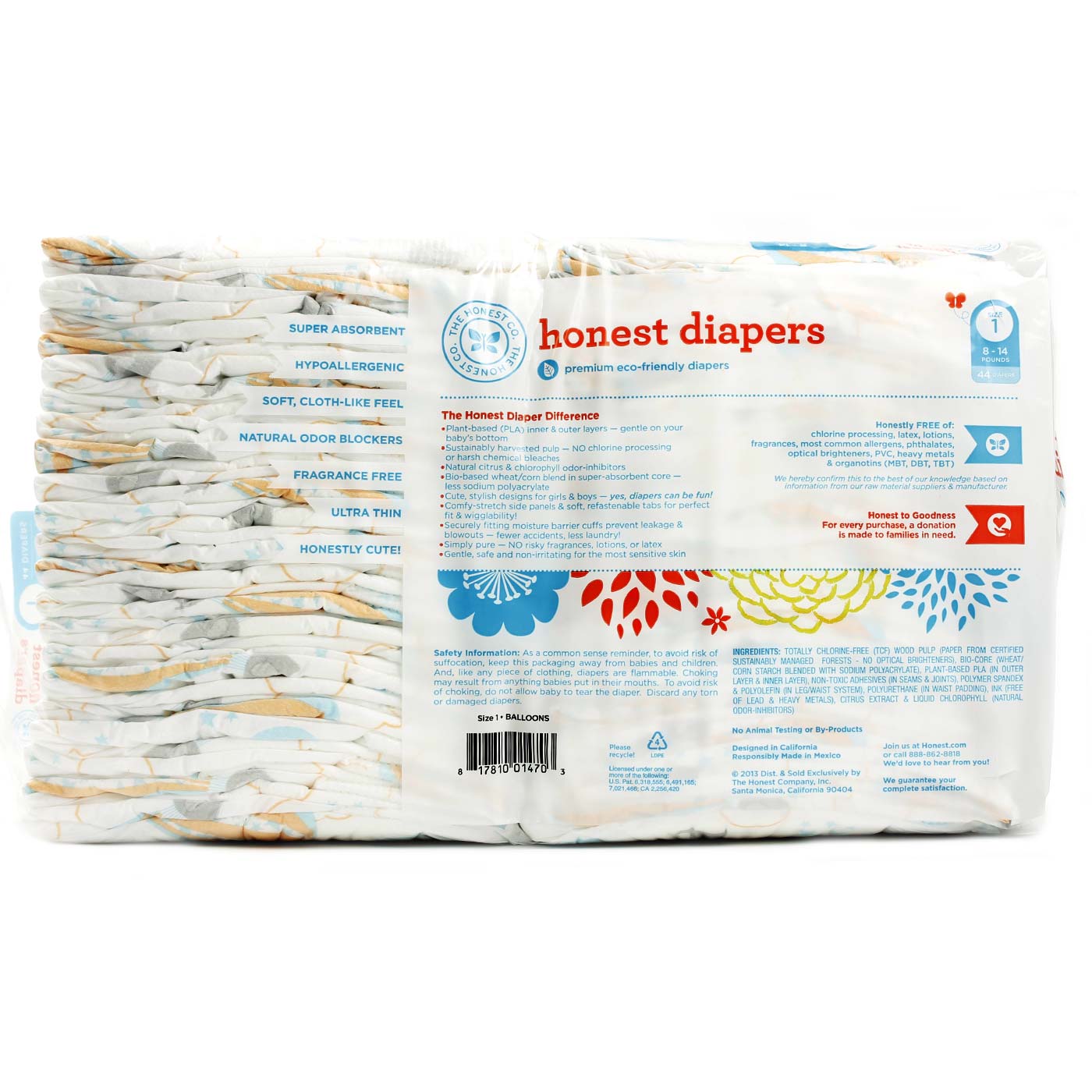 The Honest Company Original Diapers, Pequeno - Balloon - 44 pack (size 1) - Imagem 2