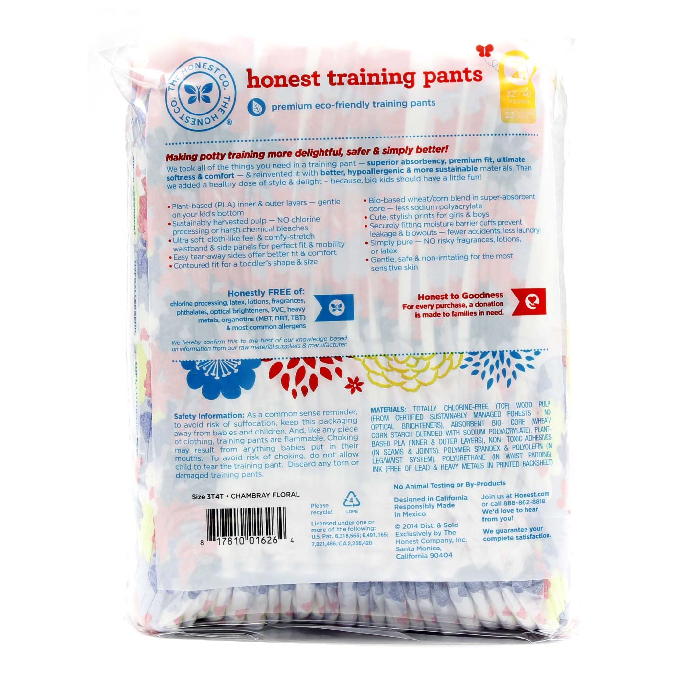 The Honest Company Training Pants, Chambray Floral - Size 3T/4T (L), 23 pack - Imagem 2