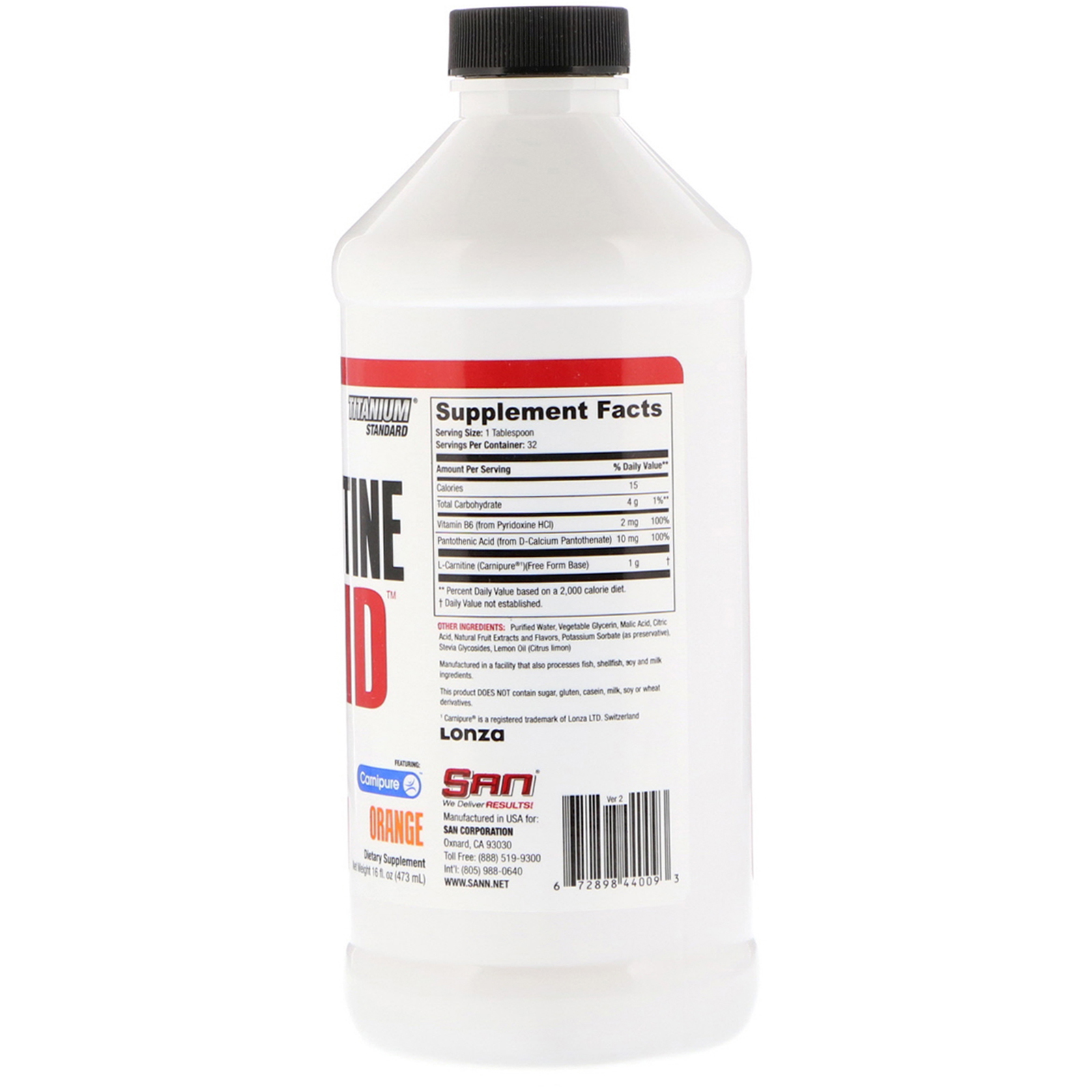 SAN Nutrition, L-Carnitine Liquid, Orange, 16 fl oz (473 ml) - Imagem 2