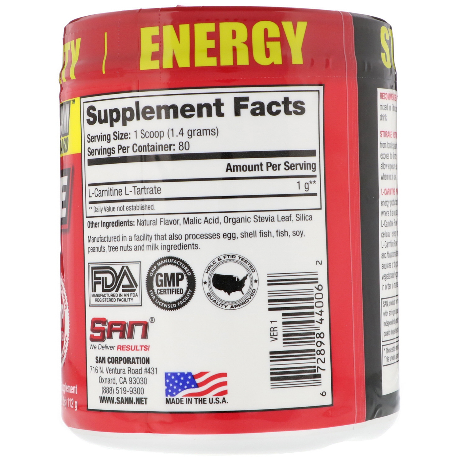 SAN Nutrition, L-Carnitine Power, 3.95 oz (112 g) - Imagem 2