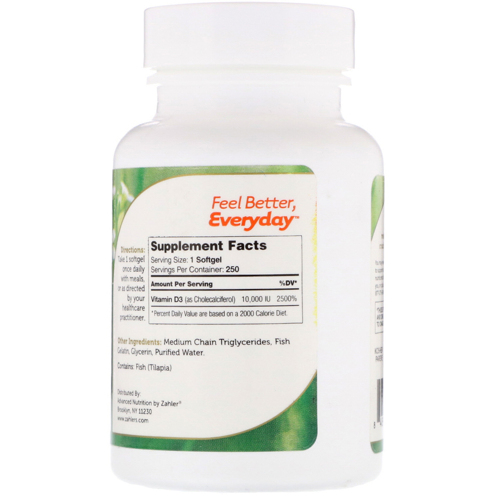 Zahler, Vitamin D3, Advanced D3 Formula, 10,000 IU, 250 Softgels - Imagem 2