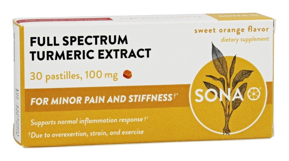 Volles Spectrum Gelbwurz Extrakt süsse Orange Aroma 100 mg.   30 Pastillen durch Sona