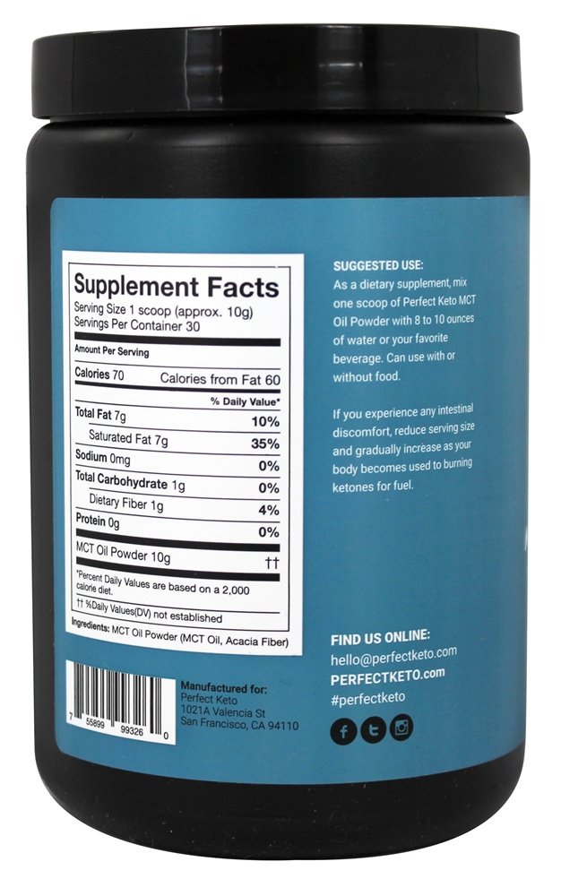 Suplemento de triglicerídeo de cadeia média de pó de óleo MCT - 10.6 oz. de Perfect Keto - Imagem 3