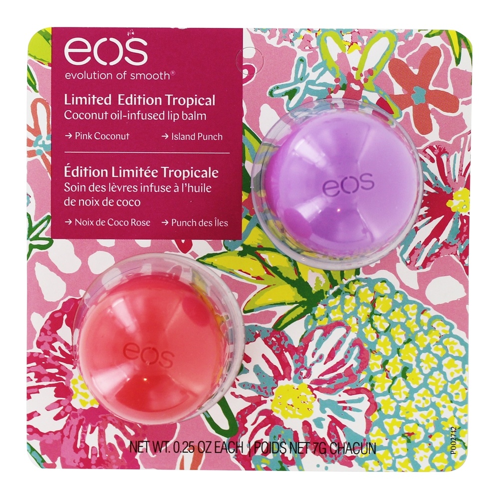 Coconut Oil Infused Sphere Lip Balms Pink Coconut & Island Punch   2 Count Limited Edition by EOS Evolution of Smooth