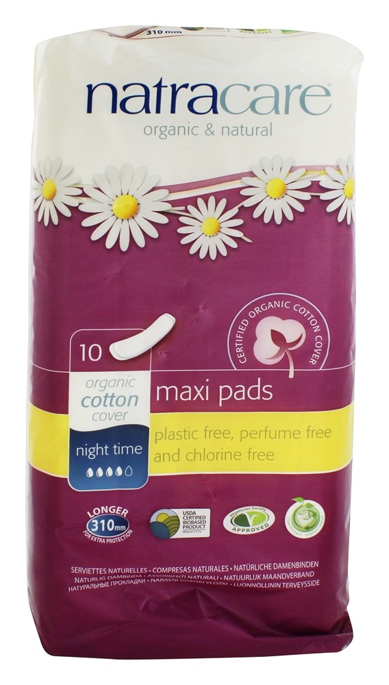 Cotton Natural Feminine Maxi Pads Night Time Long   10 Pad(s) by Natracare