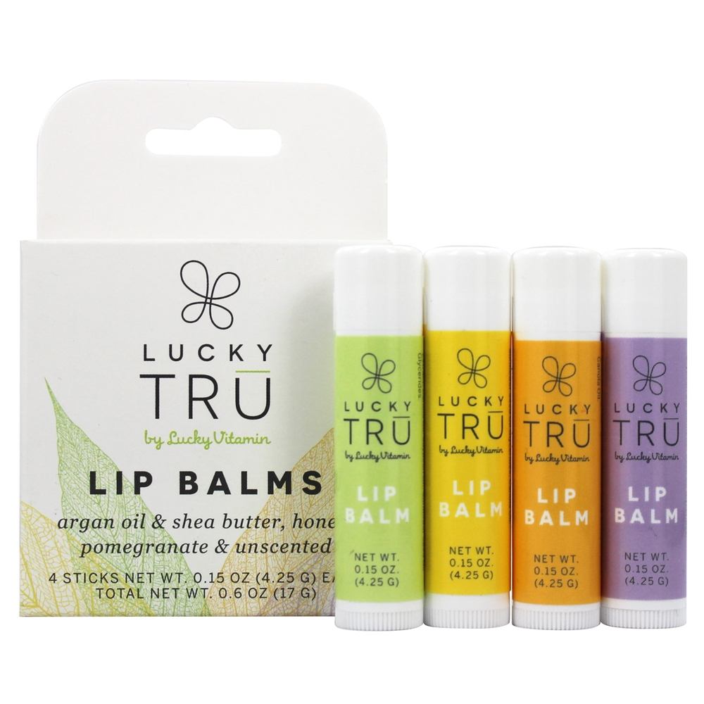 Lip Balms Pack Argan Oil & Shea Butter, Honey, Pomegranate, & Unscented   4 Stick(s) by LuckyTru