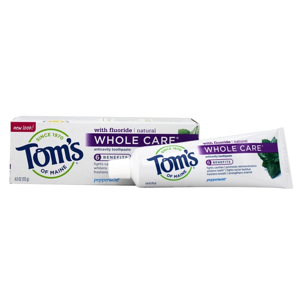 Natural Whole Care Anticavity Toothpaste with Fluoride Peppermint   4 oz. by Tom