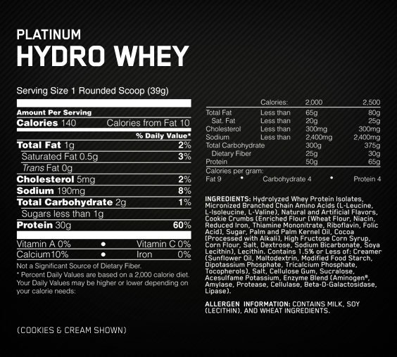 Hydro whey supplement facts